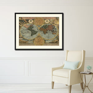 World Vintage Antique Map Wall Art Home Decor Gift Ideas Canvas Print Custom Picture Frame