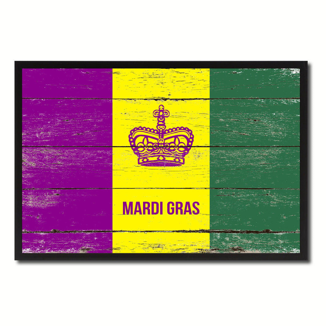 New Orleans Mardi Gras Flag Vintage Canvas Print with Black Picture Frame Home Decor Wall Art Collectible Decoration Artwork Gifts
