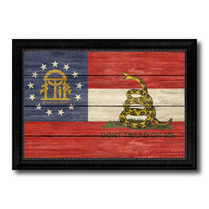 Gadsden Don't Tread On Me Georgia State Military Flag Texture Canvas Print with Black Picture Frame Gift Ideas Home Decor Wall Art