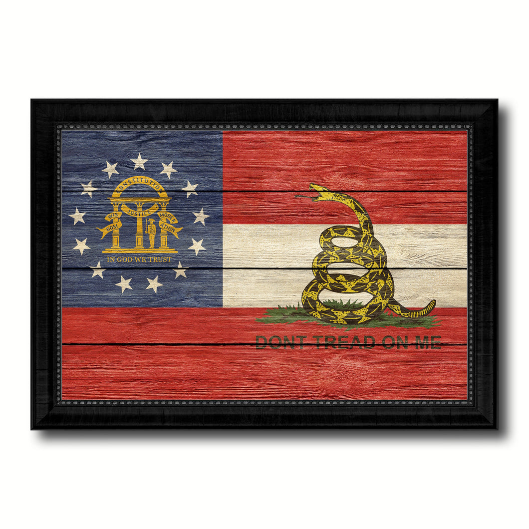 Gadsden Don't Tread On Me Georgia State Military Flag Texture Canvas Print with Black Picture Frame Gift Ideas Home Decor Wall Art