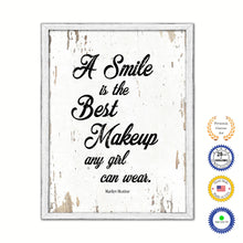 Load image into Gallery viewer, A smile is the best makeup any girl can wear - Marilyn Monroe  Inspirational Quote Saying Canvas Print with Picture Frame Home Decor Wall Art, White Wash
