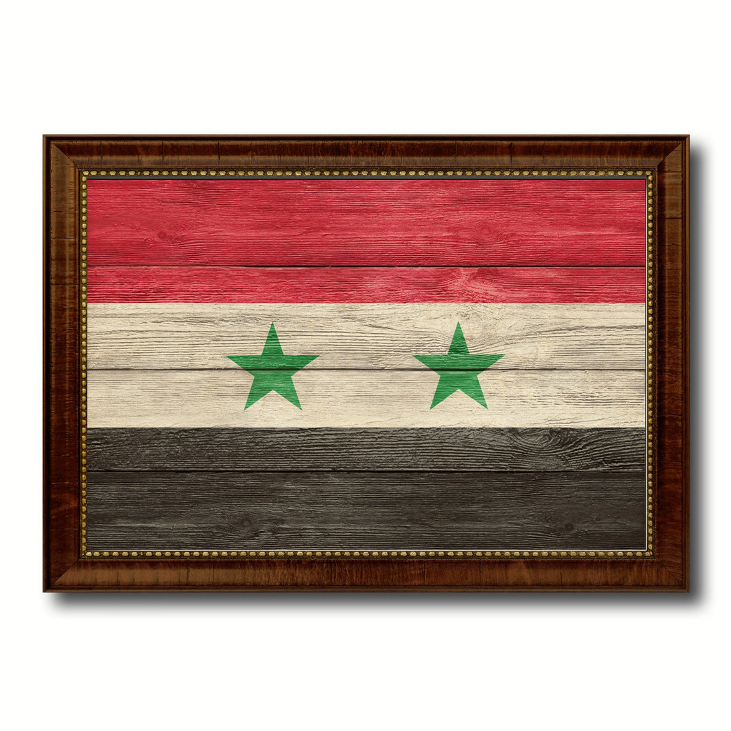Syria Country Flag Texture Canvas Print with Brown Custom Picture Frame Home Decor Gift Ideas Wall Art Decoration