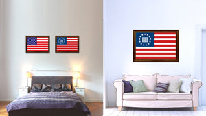 3 Percent Betsy Ross Nyberg Battle III Revolutionary War Military Flag Canvas Print with Brown Picture Frame Home Decor Wall Art Gift Ideas