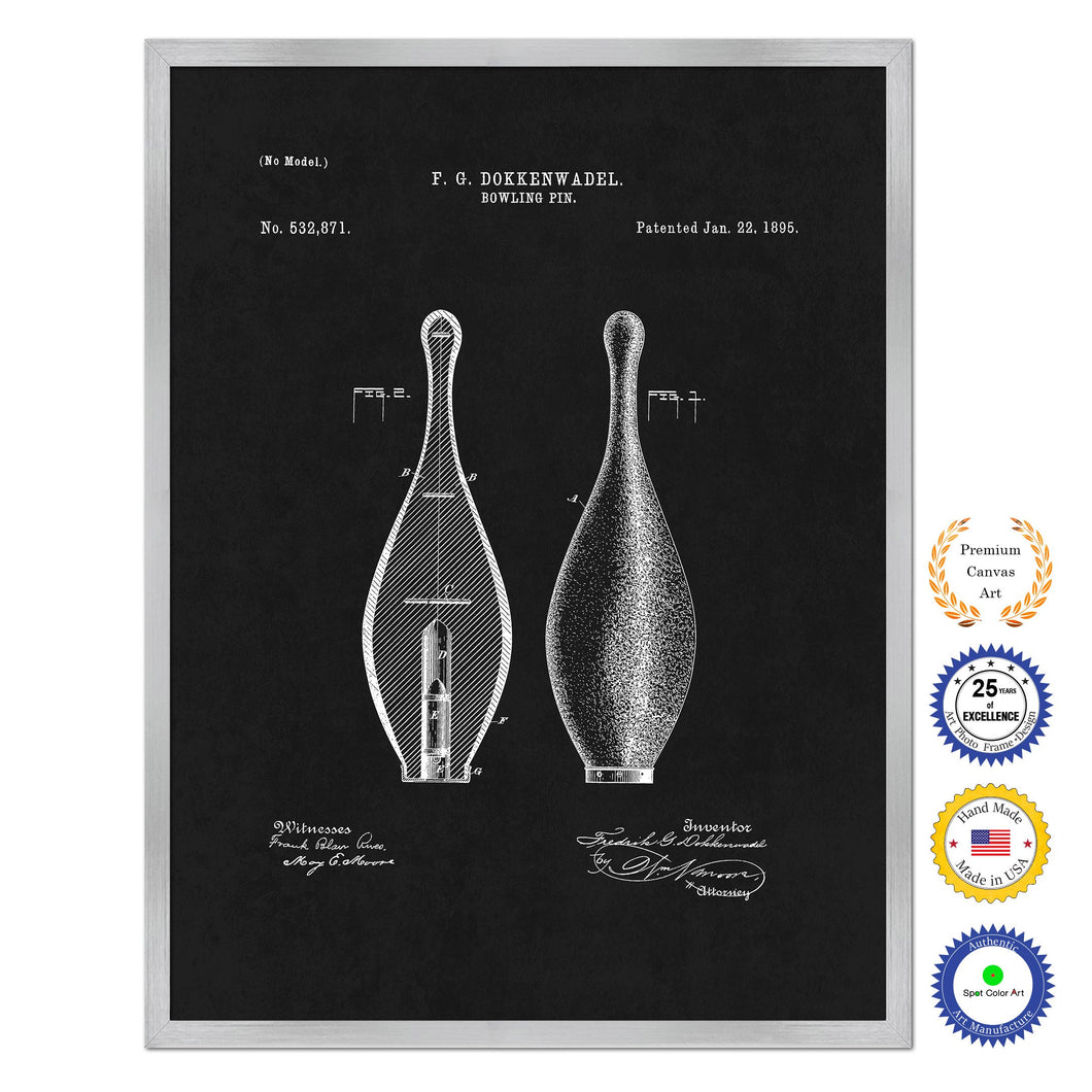 1895 Bowling Pin Old Patent Art Print on Canvas Custom Framed Vintage Home Decor Wall Decoration Great for Gifts