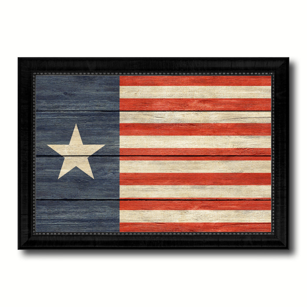 Texas Navy Texan Revolution 1838-1846 Naval Jack Military Flag Texture Canvas Print with Black Picture Frame Gift Ideas Home Decor Wall Art