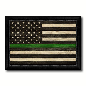 Thin Green Line Support Border Patrol American USA Flag Texture Canvas Print with Black Picture Frame Gift Ideas Home Decor Wall Art