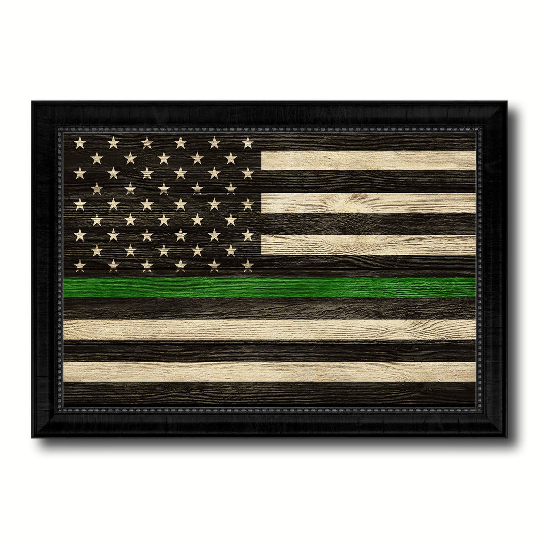 Thin Green Line Support Border Patrol American USA Flag Texture Canvas Print with Black Picture Frame Gift Ideas Home Decor Wall Art
