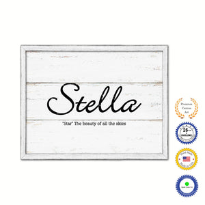 Stella Name Plate White Wash Wood Frame Canvas Print Boutique Cottage Decor Shabby Chic