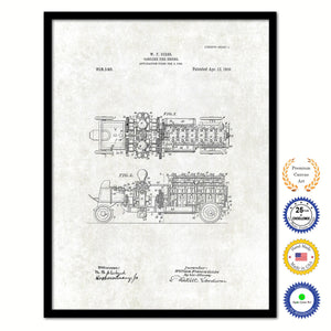 1909 Firefighter Gasoline Fire Engine Vintage Patent Artwork Black Framed Canvas Print Home Office Decor Great for Firefighter Fireman Firewoman
