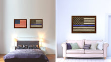 Load image into Gallery viewer, Thin Blue Line Honoring our Men and Women of Law Enforcement American Police USA Flag Texture Canvas Print with Brown Picture Frame Home Decor Wall Art Gifts
