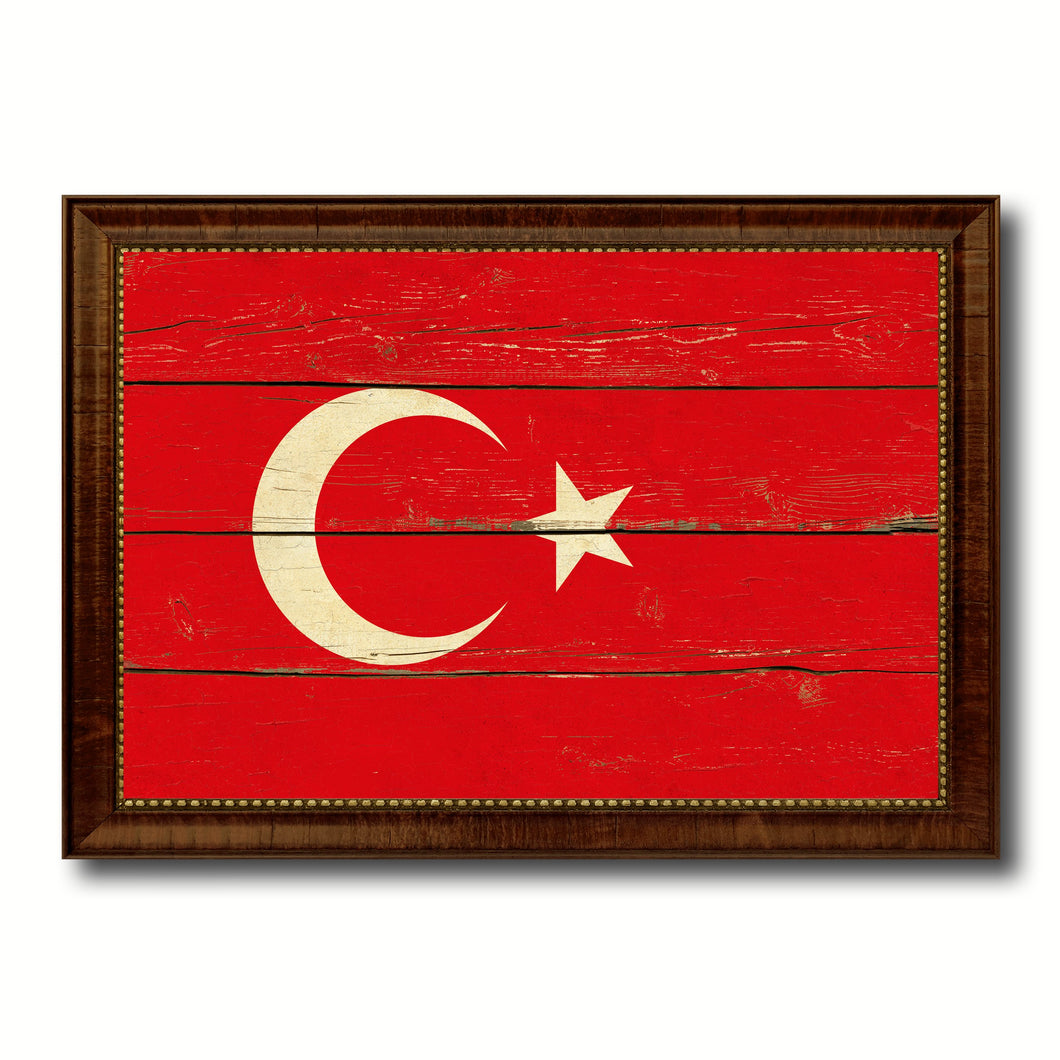 Turkey Country Flag Vintage Canvas Print with Brown Picture Frame Home Decor Gifts Wall Art Decoration Artwork