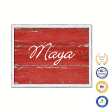 Load image into Gallery viewer, Maya Name Plate White Wash Wood Frame Canvas Print Boutique Cottage Decor Shabby Chic
