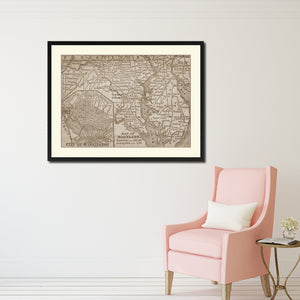 Maryland Vintage Sepia Map Canvas Print, Picture Frame Gifts Home Decor Wall Art Decoration