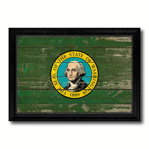 Washington State Vintage Flag Canvas Print with Black Picture Frame Home Decor Man Cave Wall Art Collectible Decoration Artwork Gifts