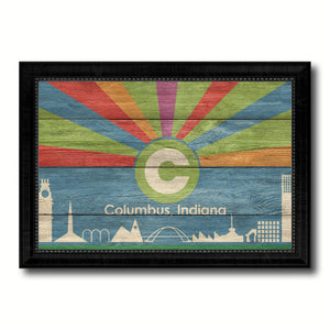 Columbus City Indiana State Texture Flag Canvas Print Black Picture Frame
