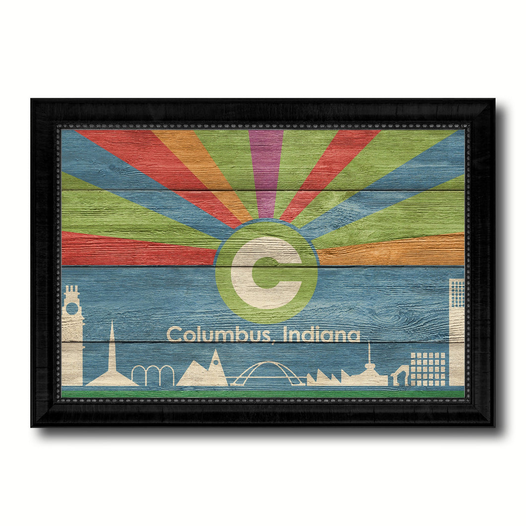 Columbus City Indiana State Texture Flag Canvas Print Black Picture Frame