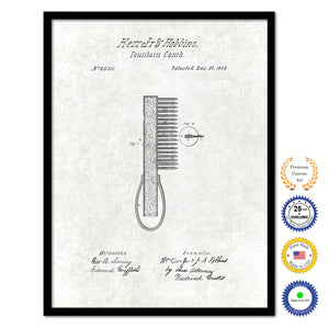 1868 Barber Fountain Comb Vintage Patent Artwork Black Framed Canvas Print Home Office Decor Great Gift for Barber Salon Hair Stylist