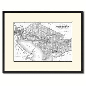 Washington DC Vintage B&W Map Canvas Print, Picture Frame Home Decor Wall Art Gift Ideas