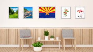 Arizona State Flag Shabby Chic Gifts Home Decor Wall Art Canvas Print, White Wash Wood Frame