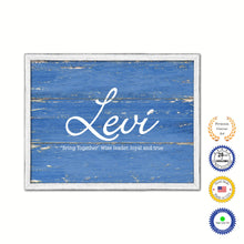 Load image into Gallery viewer, Levi Name Plate White Wash Wood Frame Canvas Print Boutique Cottage Decor Shabby Chic
