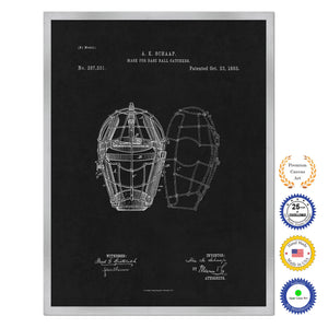 1883 Mask for Baseball Catchers Old Patent Art Print on Canvas Custom Framed Vintage Home Decor Wall Decoration Great for Gifts