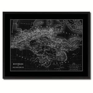 North Africa Barbary Coast Vintage Monochrome Map Canvas Print, Gifts Picture Frames Home Decor Wall Art
