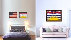 British Columbia Province City Canada Country Flag Canvas Print Brown Picture Frame