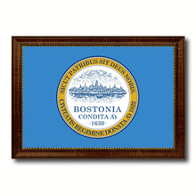 Load image into Gallery viewer, Boston City Massachusetts State Flag Canvas Print Brown Picture Frame
