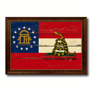 Gadsden Don't Tread On Me Georgia State Military Flag Vintage Canvas Print with Brown Picture Frame Gifts Ideas Home Decor Wall Art Decoration