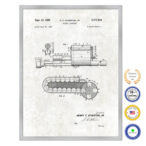 1955 Rocket Launcher Old Patent Art Print on Canvas Custom Framed Vintage Home Decor Wall Decoration Great for Gifts