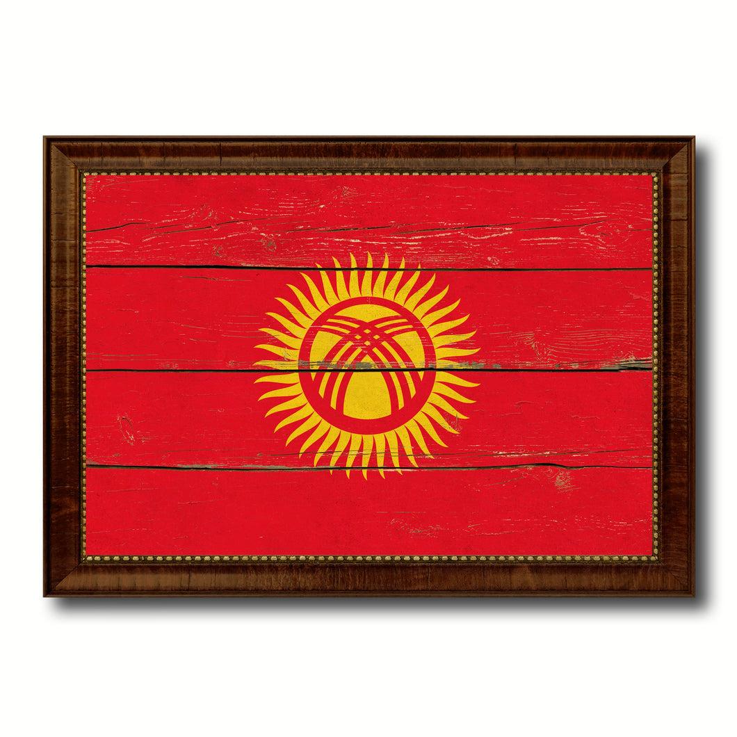 Kyrgyzstan Country Flag Vintage Canvas Print with Brown Picture Frame Home Decor Gifts Wall Art Decoration Artwork