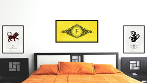 Alphabet Letter F Yellow Canvas Print, Black Custom Frame