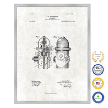 Load image into Gallery viewer, 1903 Firefighter Hydrant Antique Patent Artwork Silver Framed Canvas Print Home Office Decor Great for Firefighter Fireman Firewoman
