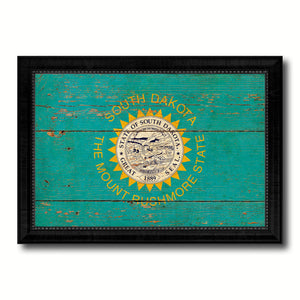 South Dakota State Vintage Flag Canvas Print with Black Picture Frame Home Decor Man Cave Wall Art Collectible Decoration Artwork Gifts