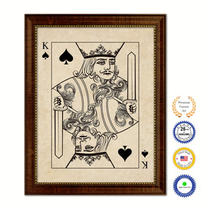 King Spades Poker Decks of Vintage Cards Print on Canvas Brown Custom Framed