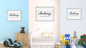 Anthony Name Plate White Wash Wood Frame Canvas Print Boutique Cottage Decor Shabby Chic