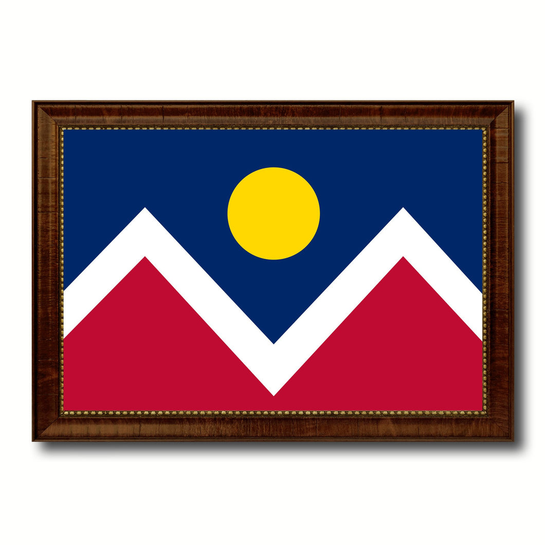 Denver City Colorado State Flag Canvas Print Brown Picture Frame