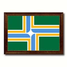 Load image into Gallery viewer, Portland City Oregon State Flag Canvas Print Brown Picture Frame
