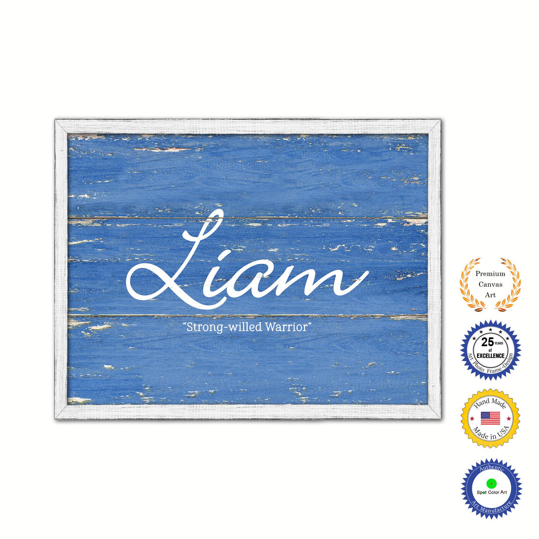Liam Name Plate White Wash Wood Frame Canvas Print Boutique Cottage Decor Shabby Chic