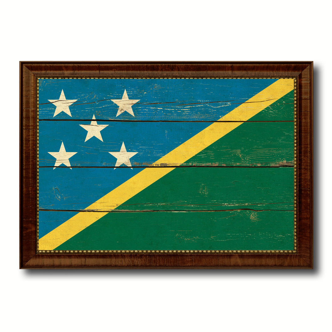 Solomon Island Country Flag Vintage Canvas Print with Brown Picture Frame Home Decor Gifts Wall Art Decoration Artwork