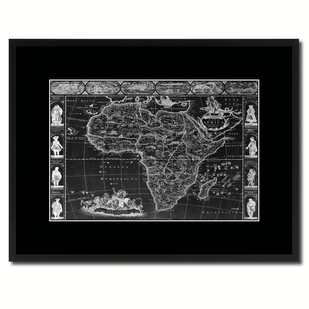 Africa Vintage Monochrome Map Canvas Print, Gifts Picture Frames Home Decor Wall Art