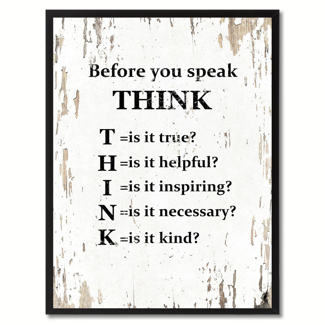 Before You Speak Think Saying Canvas Print, Black Picture Frame Home Decor Wall Art Gifts