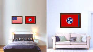 Tennessee State Flag Canvas Print with Custom Brown Picture Frame Home Decor Wall Art Decoration Gifts