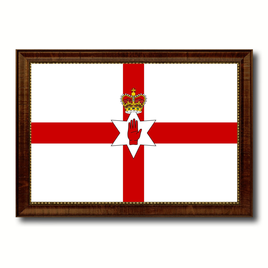 North Irish Ulster City Northern Ireland Country Flag Canvas Print Brown Picture Frame