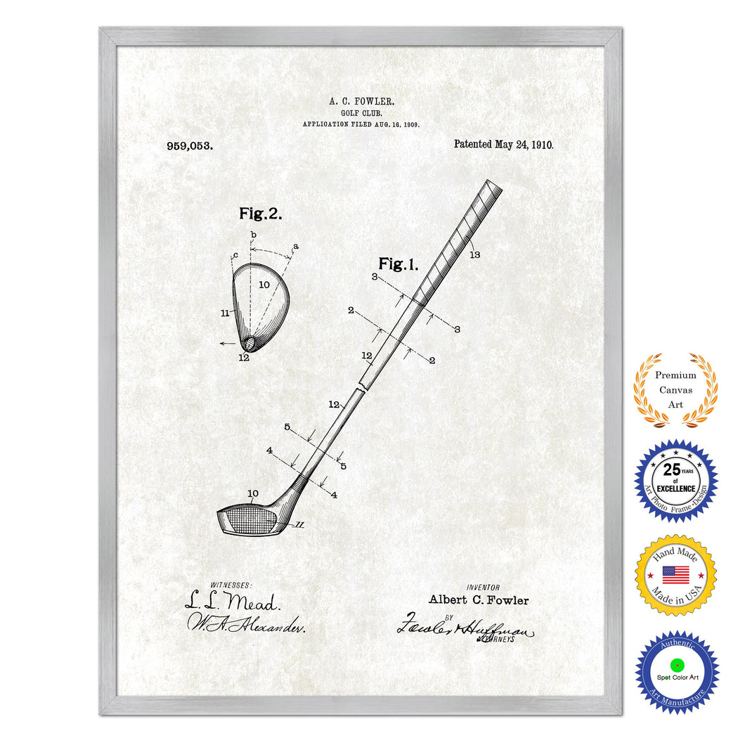 1910 Golf Club Old Patent Art Print on Canvas Custom Framed Vintage Home Decor Wall Decoration Great for Gifts