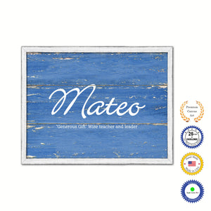 Mateo Name Plate White Wash Wood Frame Canvas Print Boutique Cottage Decor Shabby Chic