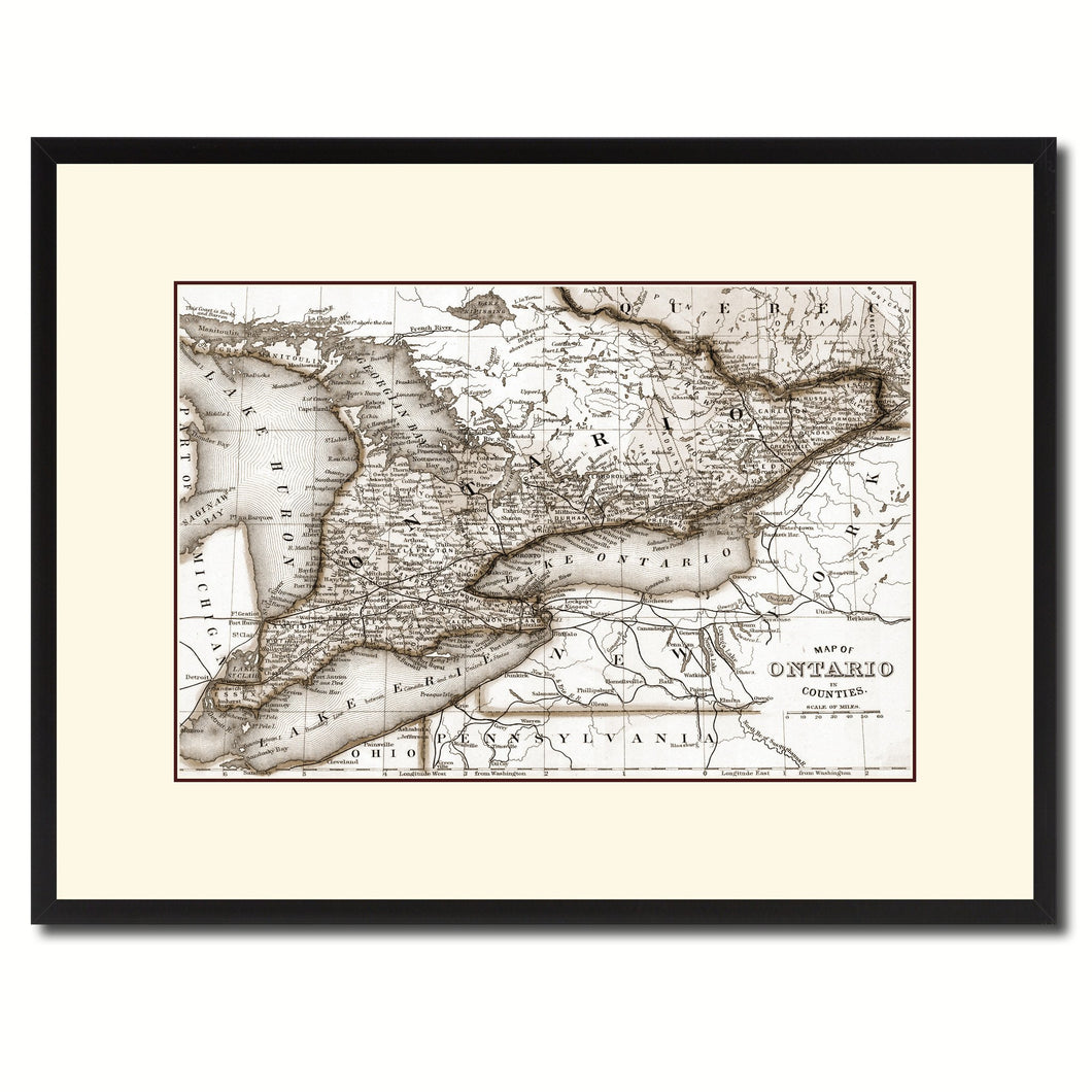 Ontario Canada Vintage Sepia Map Canvas Print, Picture Frame Gifts Home Decor Wall Art Decoration