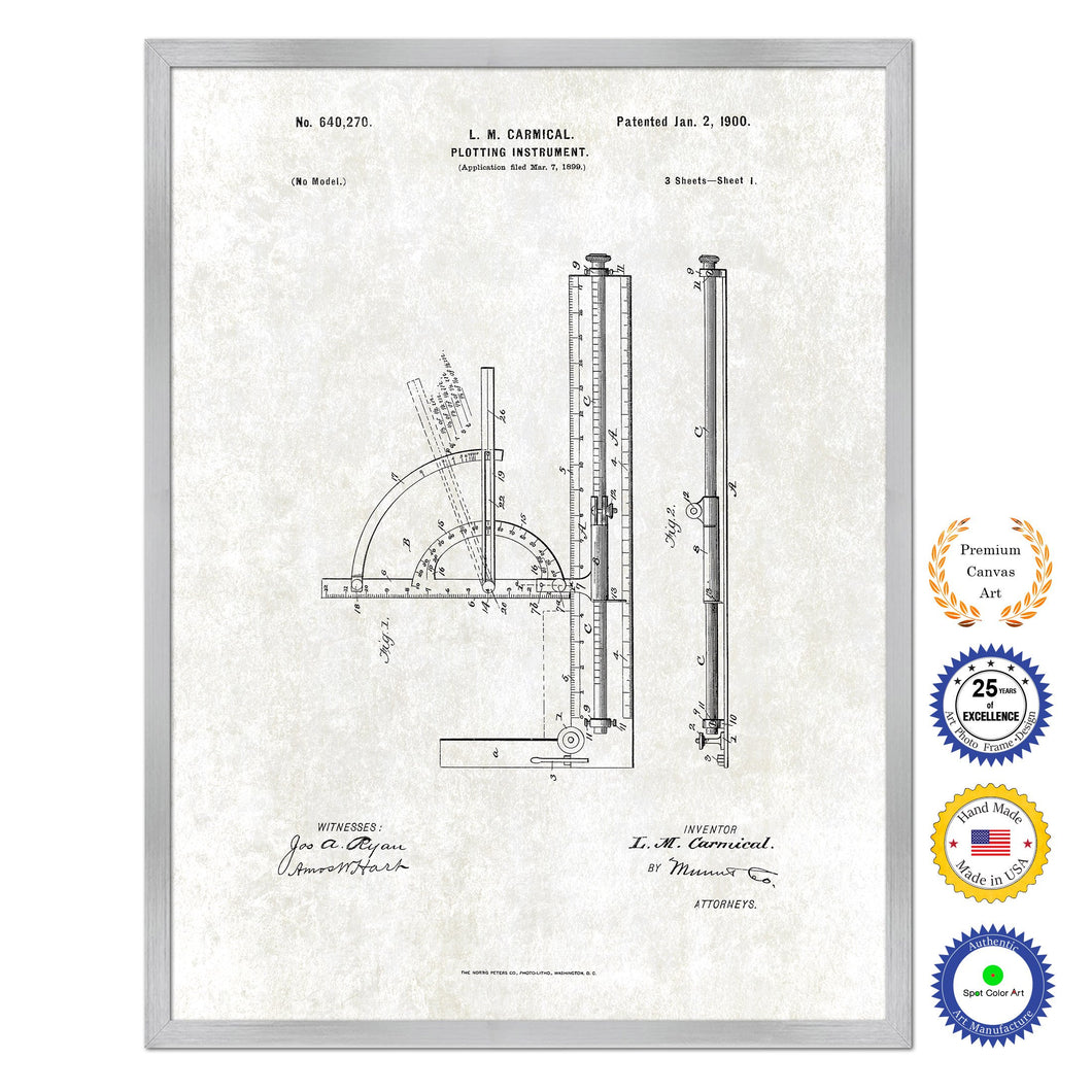 1900 Plotting Instrument Old Patent Art Print on Canvas Custom Framed Vintage Home Decor Wall Decoration Great for Gifts