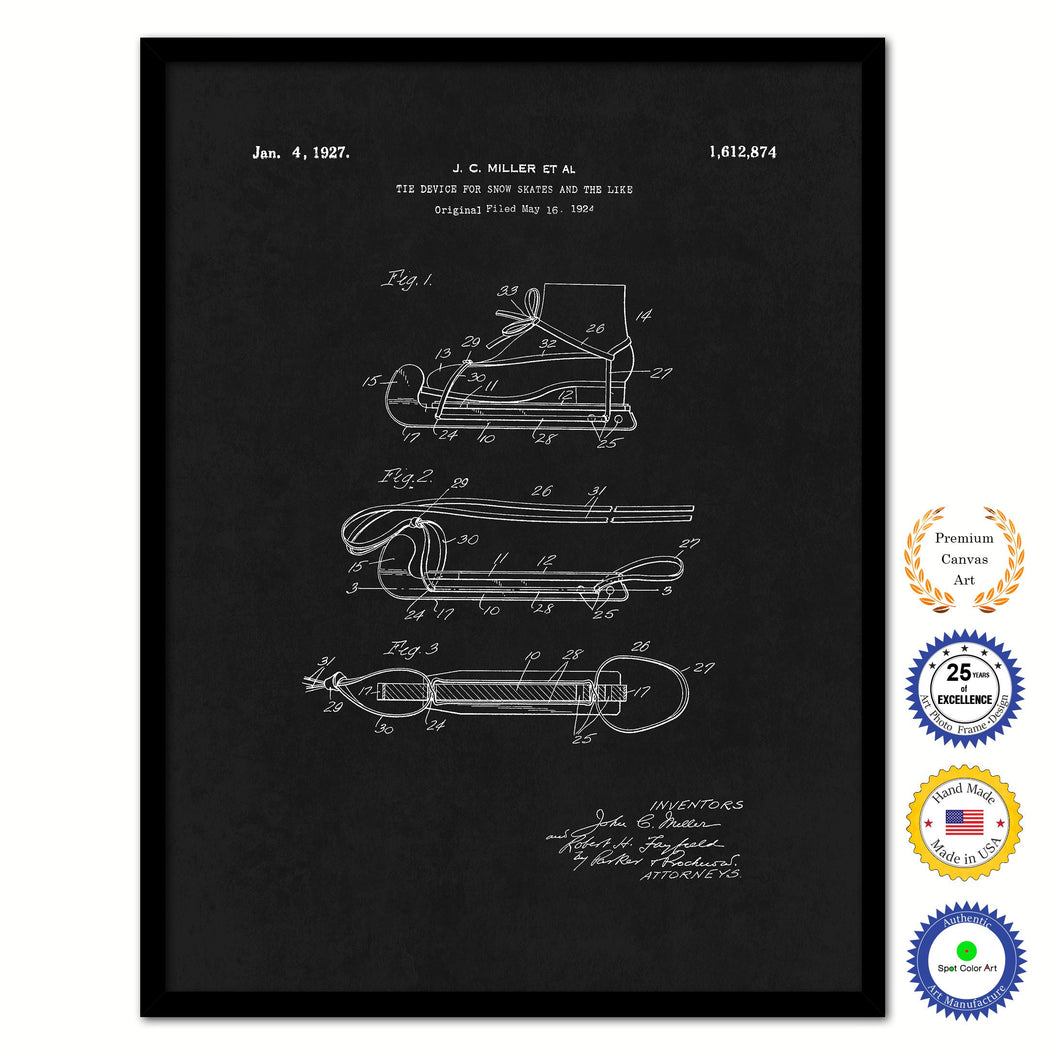 1927 Tie Device for Snow Skates Old Patent Art Print on Canvas Custom Framed Vintage Home Decor Wall Decoration Great for Gifts