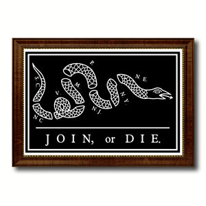 US Join or Die Snake Colonial Revolutionary War Military Flag Canvas Print with Brown Picture Frame Home Decor Wall Art Gift Ideas